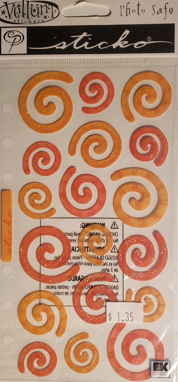 Sticko - flat sticker sheets - red orange glitter swirls