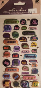 Sticko - dimensional sticker sheets - metallic teen captions