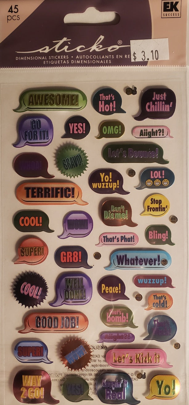Sticko - dimensional sticker sheets - metallic teen captions
