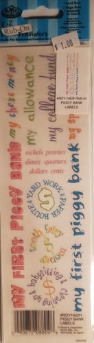 Royal Langnickel rub sheet - piggy bank labels
