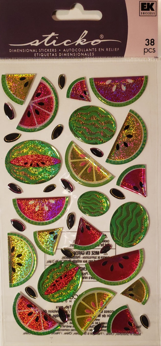 Sticko  - dimensional sticker sheets - epoxy pink and yellow watermelon