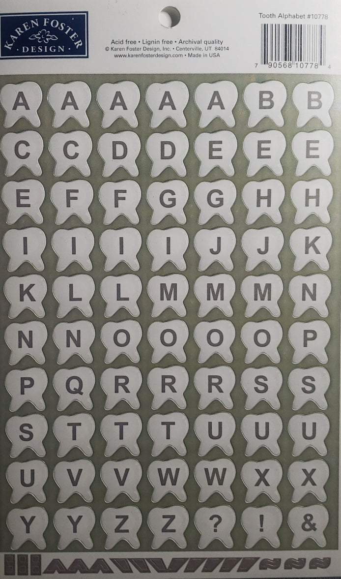Karen Foster - cardstock stickers sheet - tooth alphabet