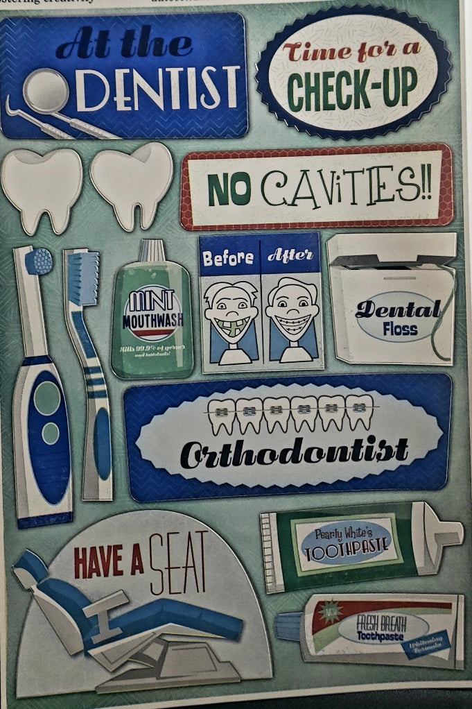 Karen Foster - cardstock stickers sheet - dentist / orthodontist visit