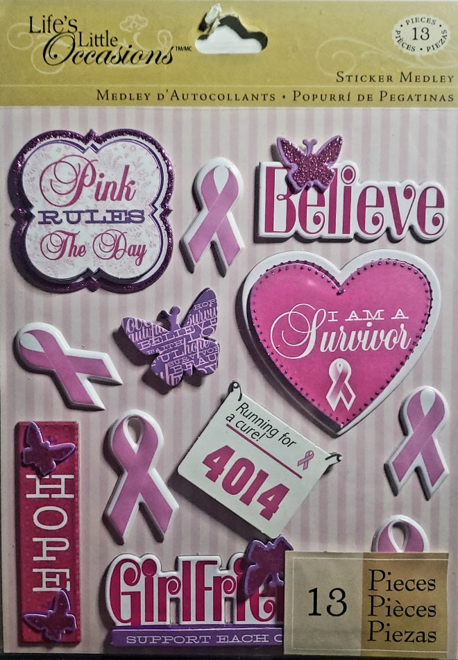 K and company - dimensional stickers - lifes little occasions- pink ribbon breast cancer awareness