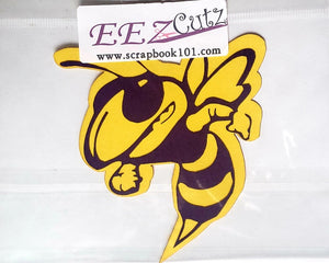 EEz cuts  - laser cut custom school  - Greenville Yellow jacket mascot purple  on yellow