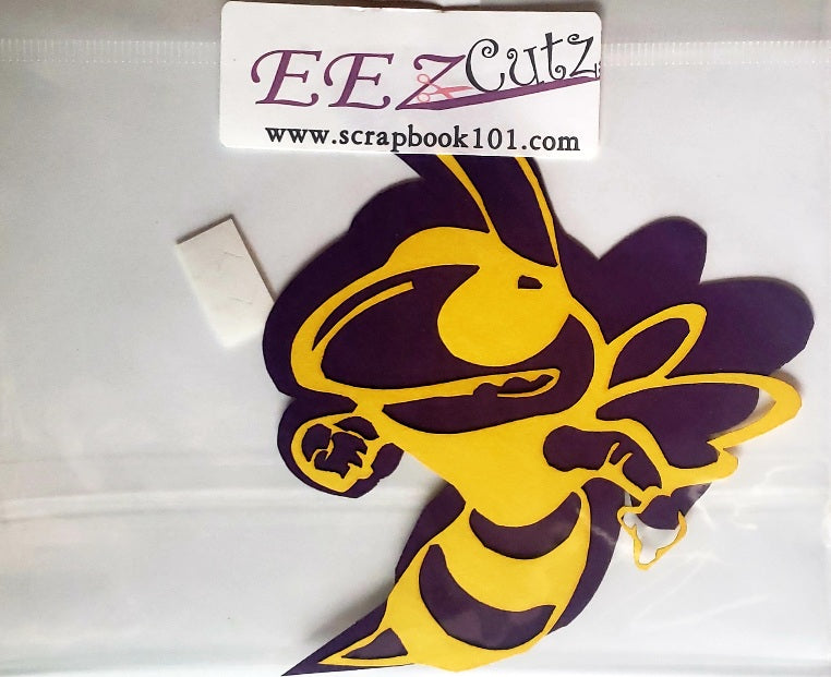 EEz cuts  - laser cut custom school  - Greenville Yellow jacket mascot yellow on purple