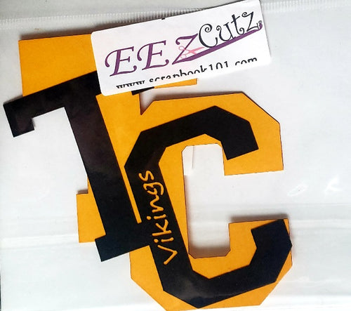 EEz cuts  - laser cut custom school  - TC Vikings - Tri county black on yellow