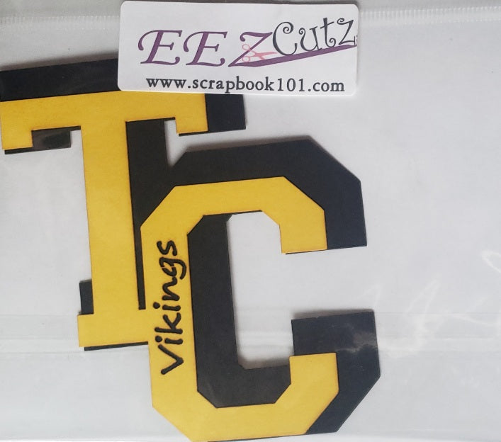 EEz cuts  - laser cut custom school  - TC Vikings - Tri county yellow on black