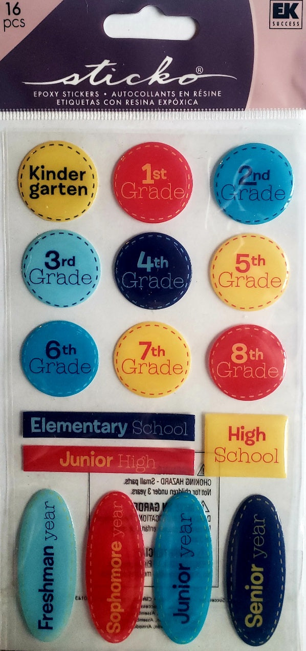 Sticko  - dimensional sticker sheets - school grades epoxy