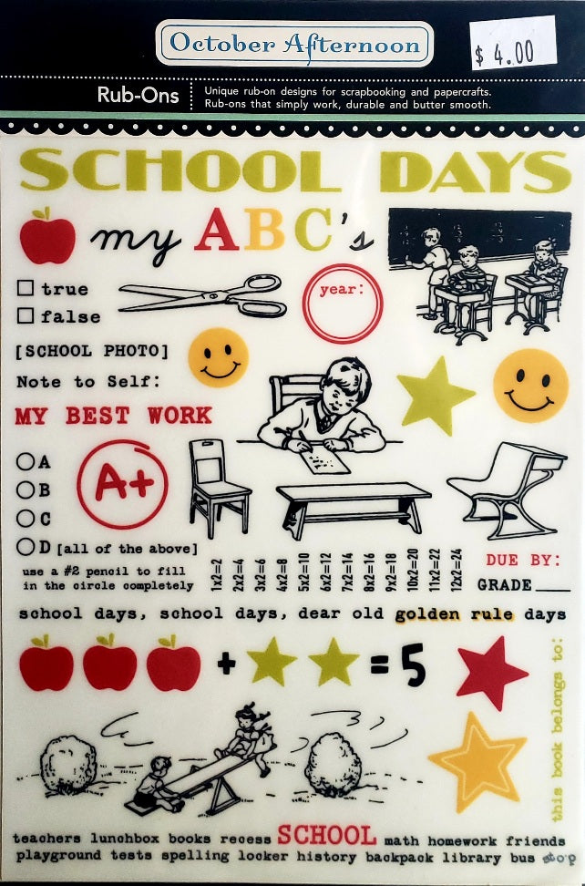 October aftetnoon rub ons package -  school report card images