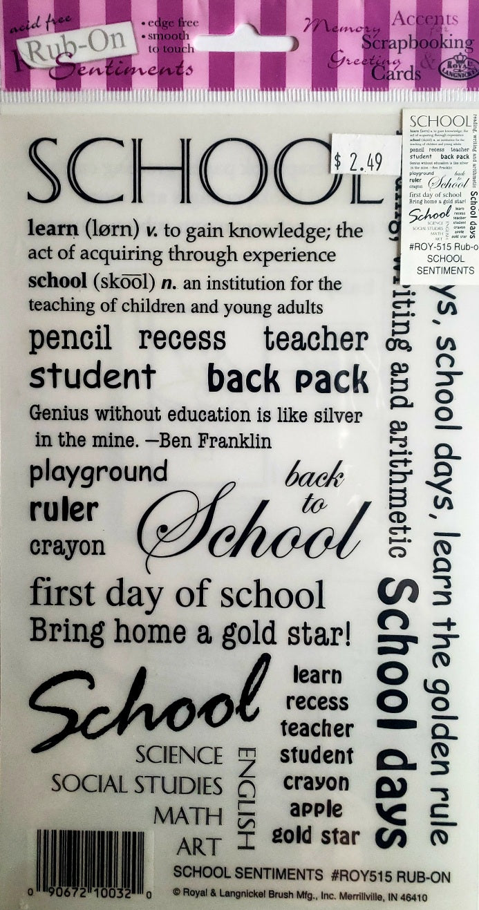 Royal Langnickel - rub on transfers - school words