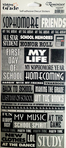Reminisce -  cardstock sticker - sophomore grade words
