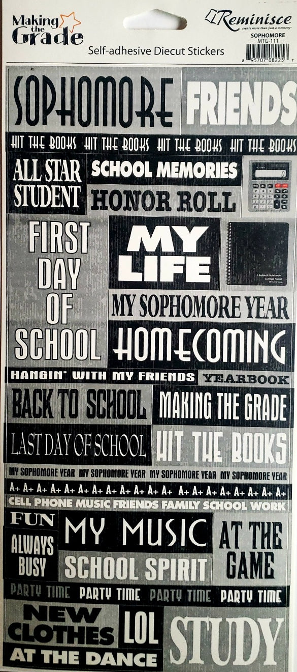 Reminisce -  cardstock sticker - sophomore grade words