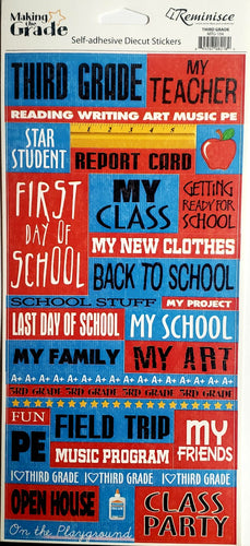 Reminisce -  cardstock sticker - third grade words
