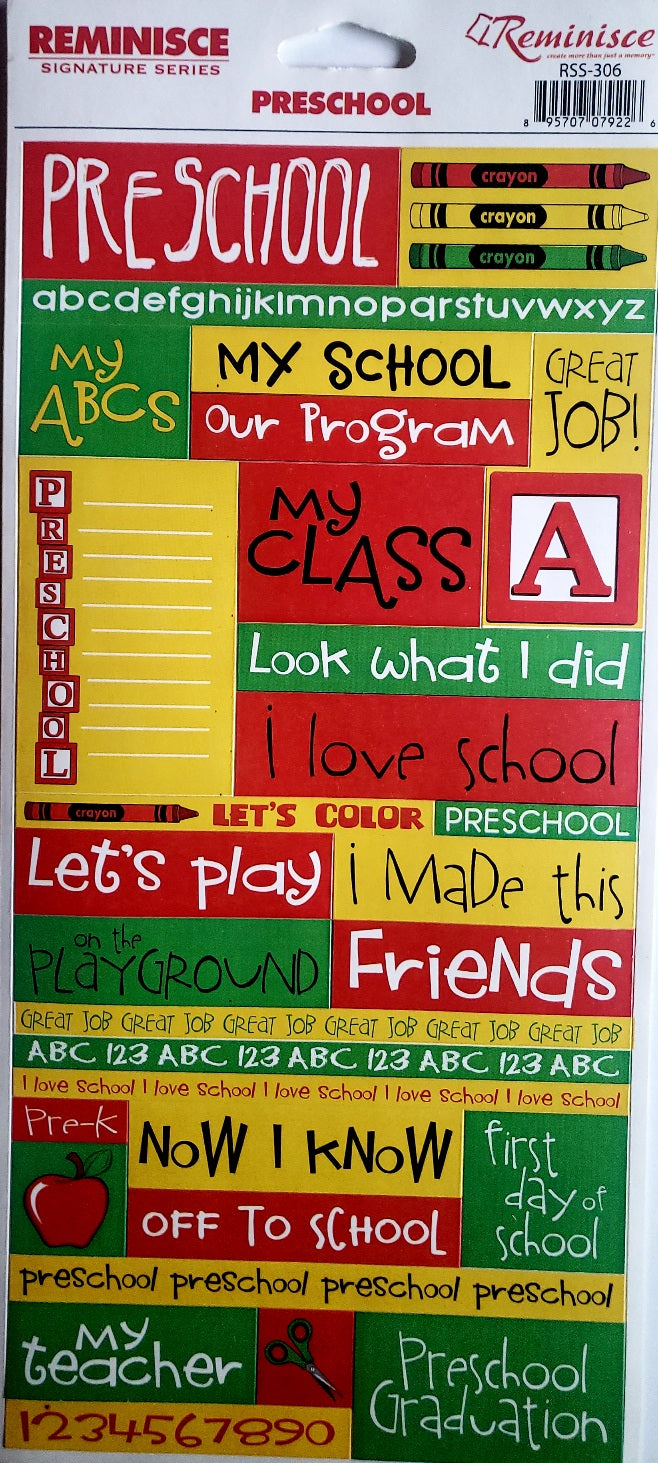 Reminisce -  cardstock sticker - preschool words