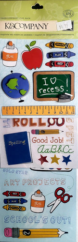 K and company - dimensional, rub ons, flat stickers - school flip pack