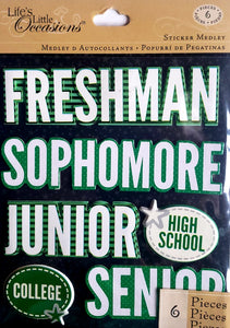 K and company - dimensional stickers - lifes little occasions- high school words green