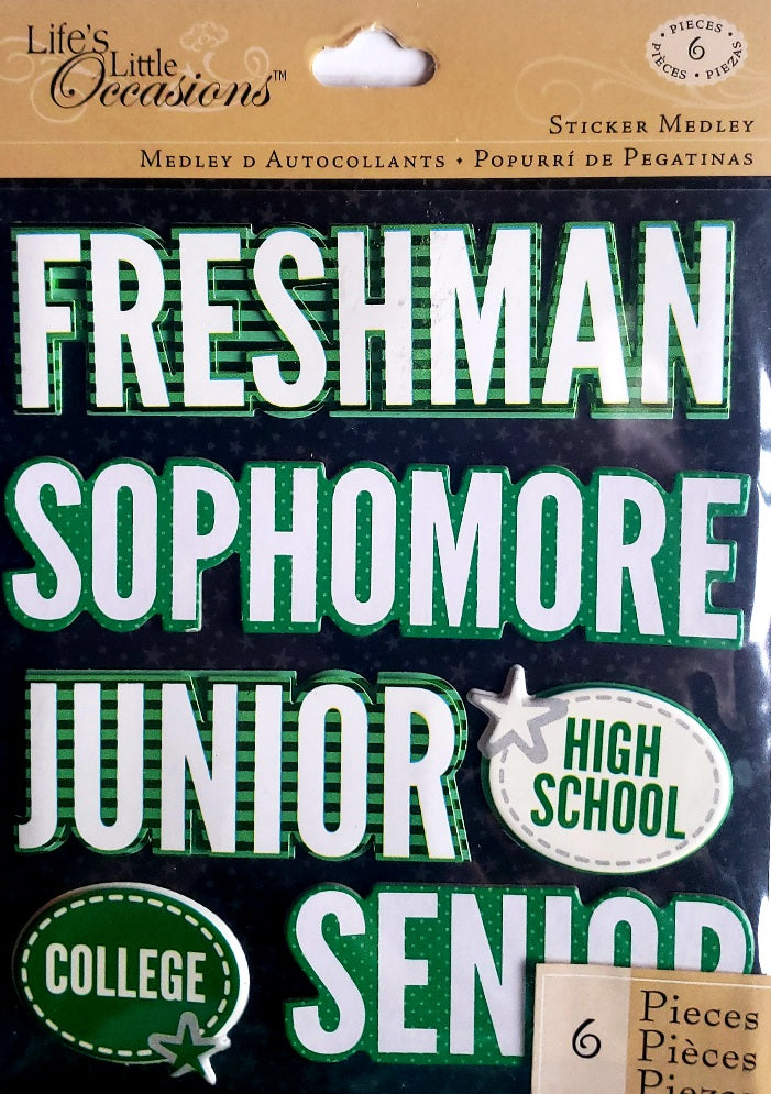 K and company - dimensional stickers - lifes little occasions- high school words green