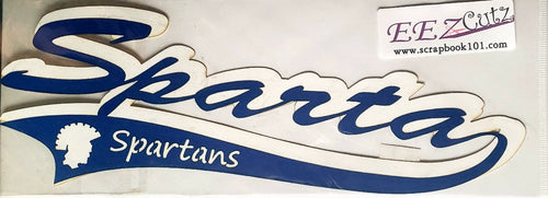 EEz cuts  - laser cut custom school title  - Sparta Spartians blue on white