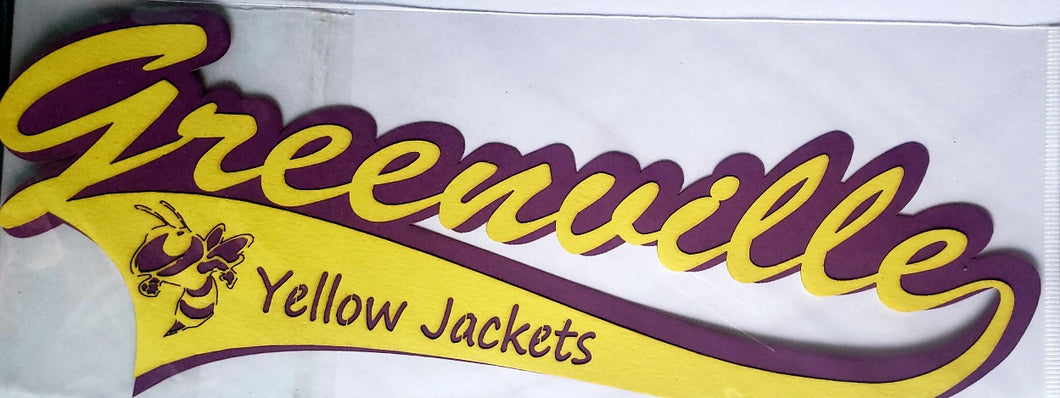 EEz cuts  - laser cut custom school title  - Greenville Yellow Jackets yellow on purple