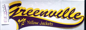 EEz cuts  - laser cut custom school title  - Greenville Yellow Jackets purple on yellow