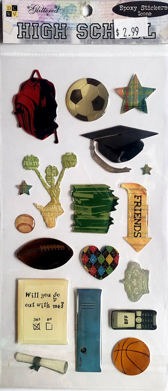 Die cuts with a view DCWV - epoxy stickers High school shapes