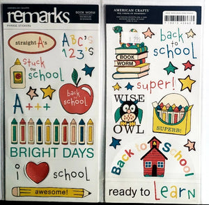 AC - American crafts - ReMarks stickers - book worm phrases glitter