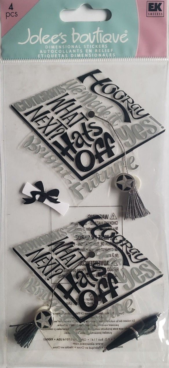Jolee's Boutique Dimensional Sticker - graduation grad black caps - large pack