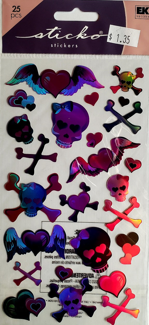 Sticko  - dimensional sticker sheets - girly girl skulls metallic