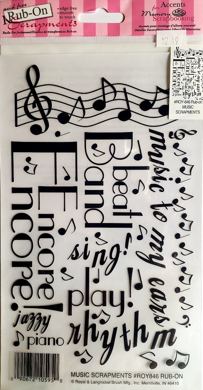 Royal Langnickel rub ons  - music scrapments sentiments