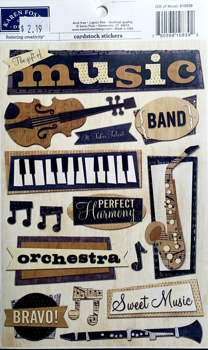 Karen Foster Cardstock Sticker - gift of music