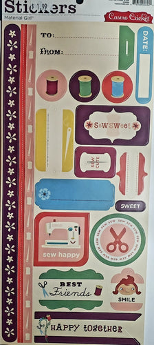 Cosmo cricket - cardstock sticker sheet - sewing metarial girl