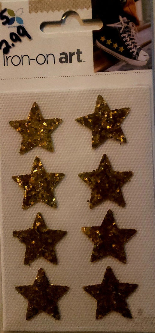 Momenta small Iron-on Art for fabric - Gold glitter  stars