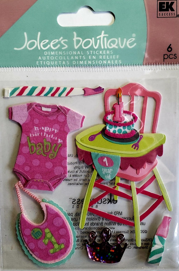 Jolee's Boutique Dimensional Sticker - girls 1st birthday - medium pack