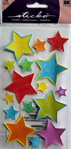 Sticko  - flat sticker sheets - promary glitter stars
