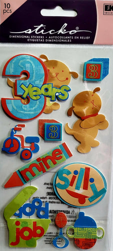 Sticko  - dimensional sticker sheets - three 3 year old