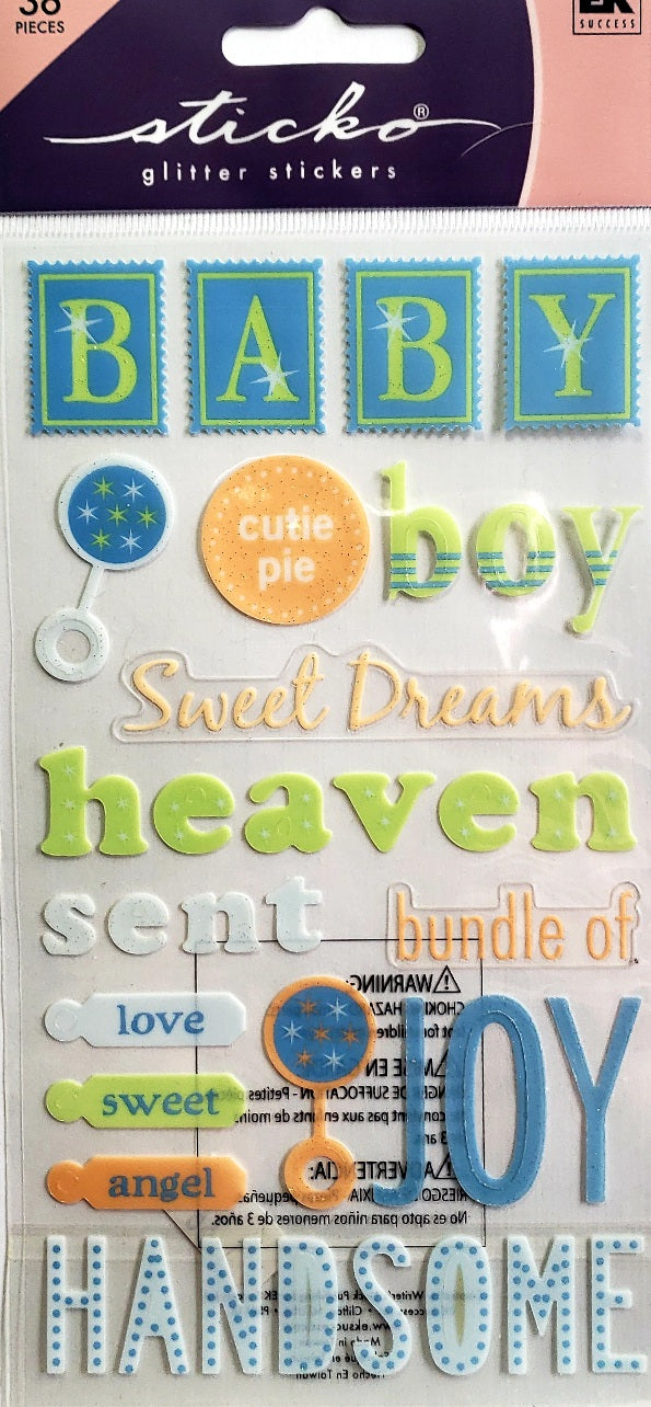 Sticko  - flat sticker sheets - baby boy glitter