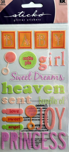 Sticko  - flat sticker sheets - baby girl glitter