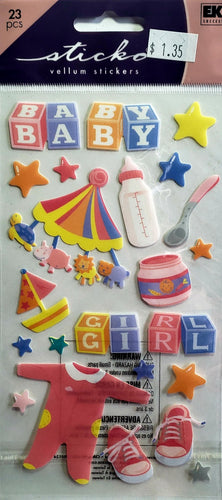 Sticko  - flat sticker sheets - baby girl vellum