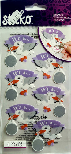 Sticko  - flat sticker sheets - Its a girl scratch off stork