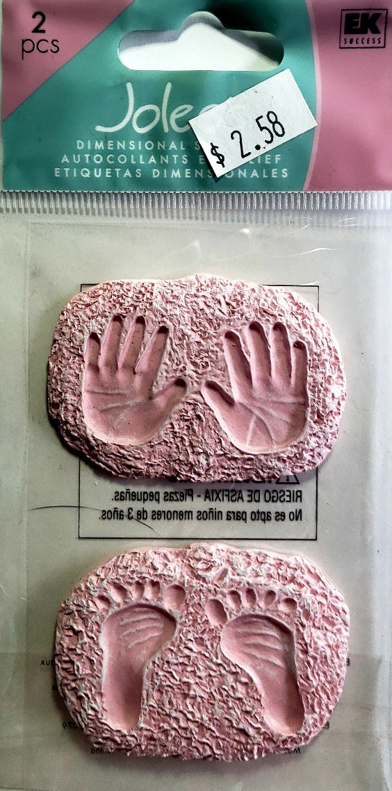 Jolee's Boutique Dimensional Sticker -  pink hand and foot prints tall small pack