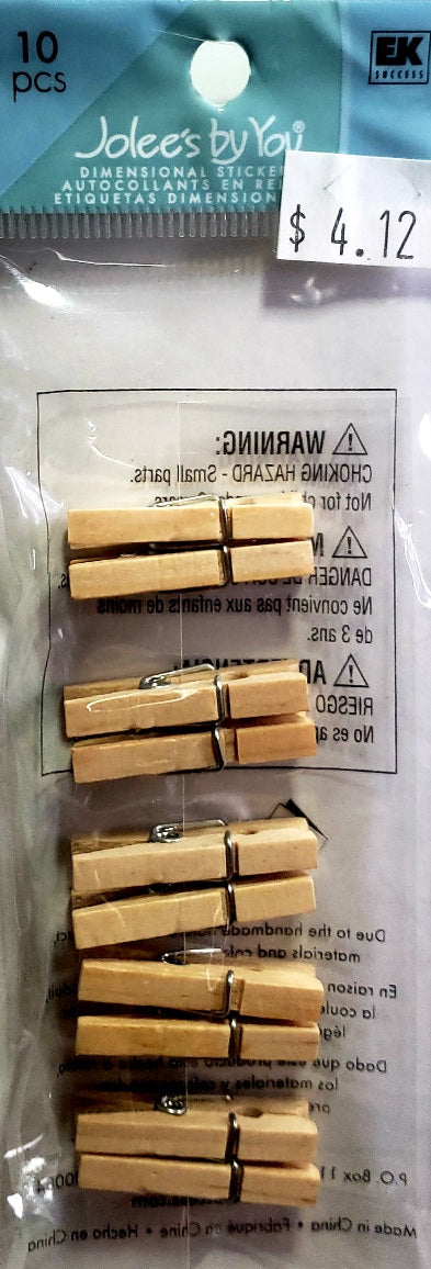 Jolee's Boutique Dimensional Sticker -  natural clothes pins - tall small pack