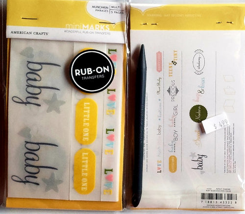 AC - American crafts - mini Marks rub ons set - baby munchkin phrases