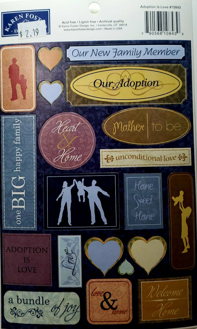 Karen Foster - cardstock sticker sheet - adoption is love
