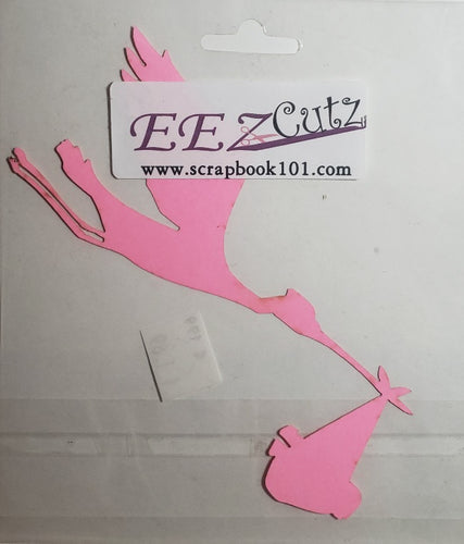 Eez cuts  - laser cut title   - stork with bundle  pink