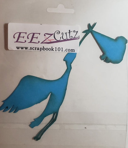 Eez cuts  - laser cut title   - stork with bundle  blue