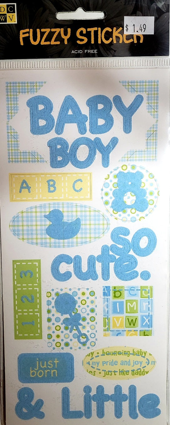 Die cuts with a view DCWV - fuzzy sticker sheet - baby boy flocked