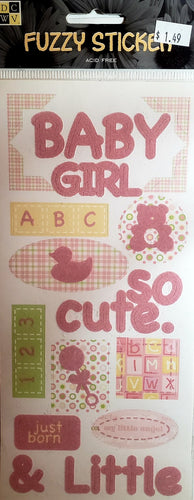 Die cuts with a view DCWV - fuzzy sticker sheet - baby girl flocked
