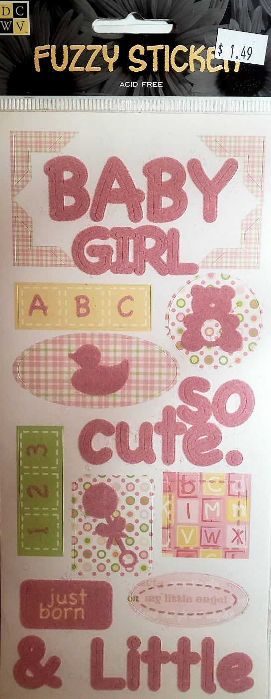 Die cuts with a view DCWV - fuzzy sticker sheet - baby girl flocked