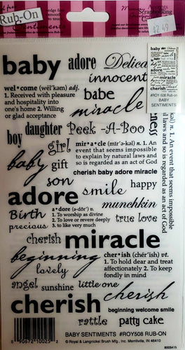 Royal Langnickel - rub on transfers - baby sentiments